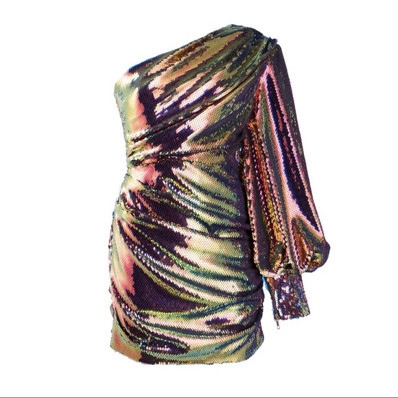 ALEX PERRY Jackson One-sleeve Sequined Satin Mini Dress In Pink - Picture 5 of 7